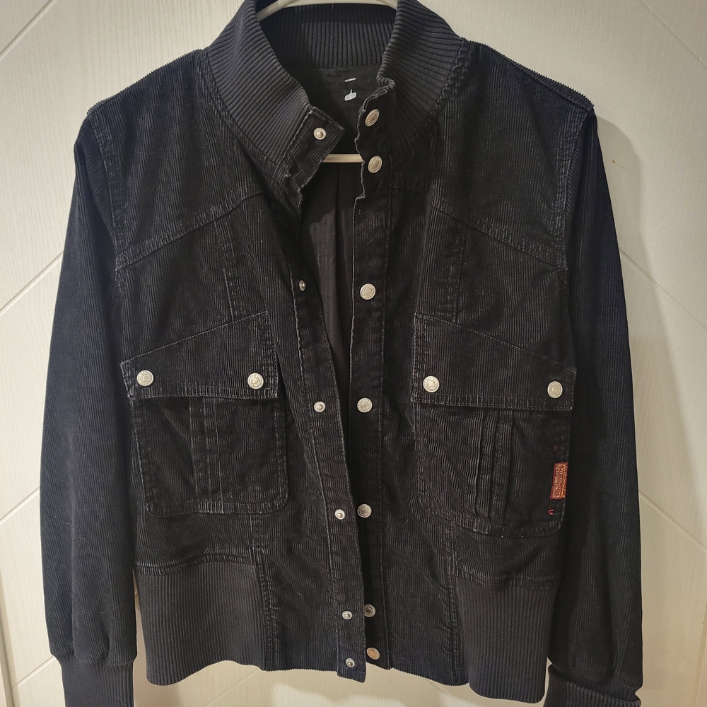 7 For All Mankind Black and Red Corduroy Jacket